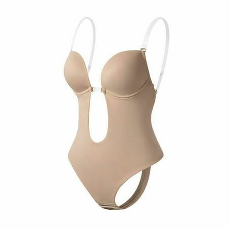 Shapewear Plunge Bras Lingerie Thongs U Plunge Backless Underwear Backless Dress Full Body Shaper Invisible Push Up Bra BEIGE XL