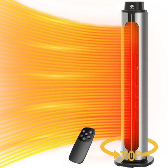 SHYUJAJIE 24" Space Heater for Home Large Room, Oscillating Tower Electric Heater with Remote, Fast Quiet Heating, Safety Tip-Over Protection, 12H Timer, 1500W Ceramic Heaters for Office, Bedroom