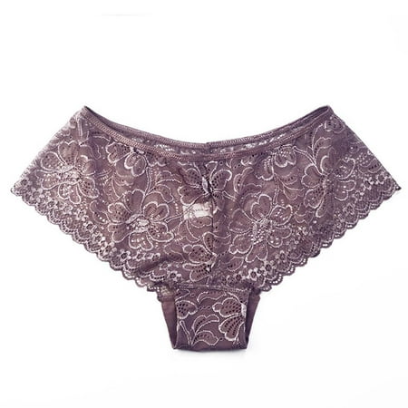 

BIZIZA Womens Stretch Mid Waist Hipster Underwear See Through Lace Bikini Invisible Seamless Comfort Panties Purple M