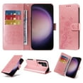 thumbnail image 2 of Compatible with Samsung Galaxy S22 Ultra Wallet Case with Card Holder & Cash Slot [RFID Blocking],Wallet Wristlet Pressed Butterfly Flower PU Leather Magnetic Flip Folio Cover for Women Men,Pink, 2 of 9