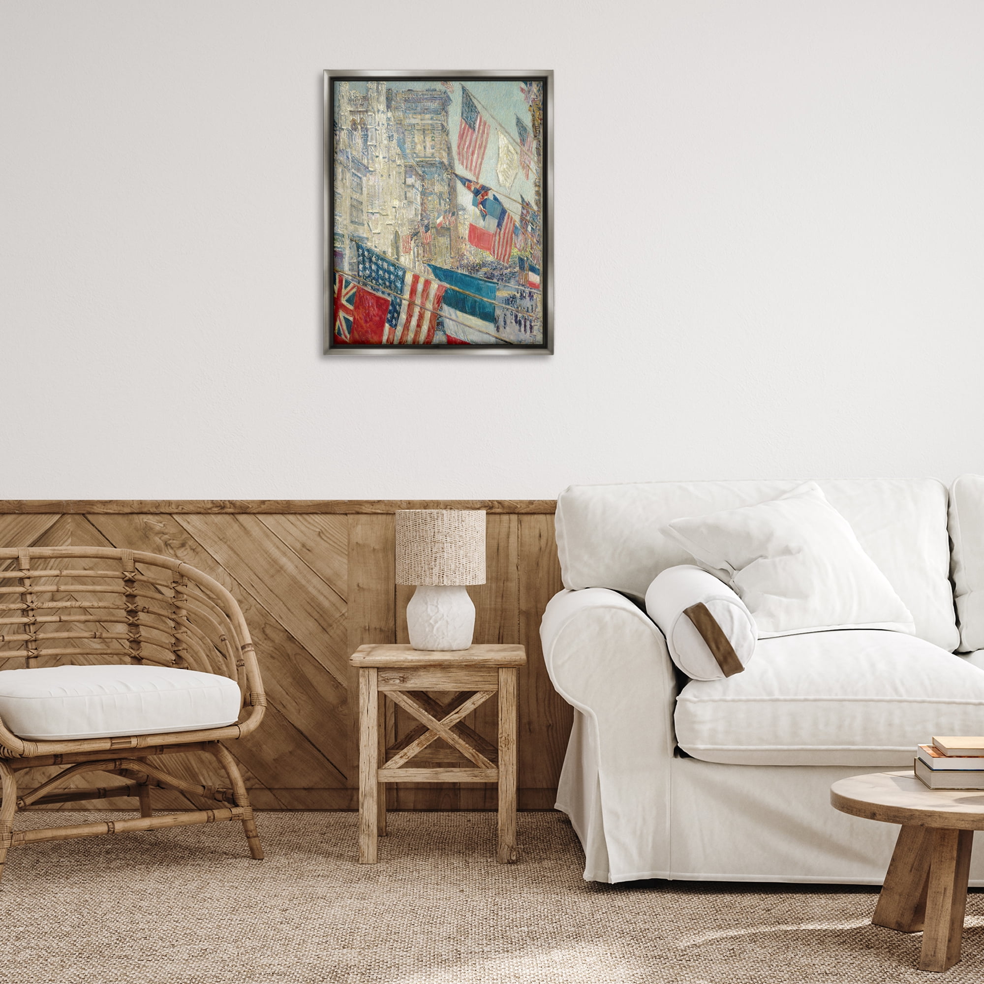 Stupell Industries Classic Americana Flags Patriotic Painting Gray Floater Framed Canvas Art Print Wall Art, 25 x 31