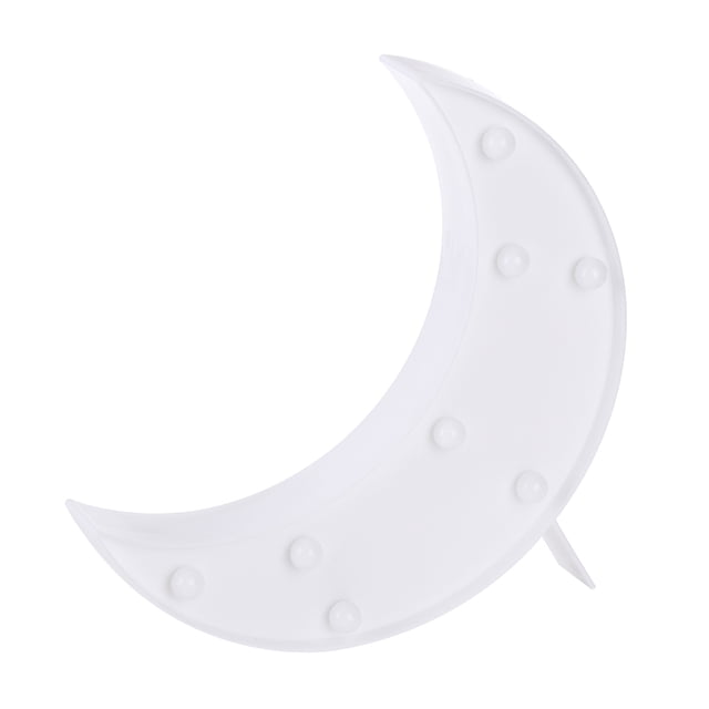 Letrero de marquesina con forma de media luna y 8 LED, luz nocturna a pilas, ideal para decoración de Navidad, hogar, boda, fiesta (blanco)