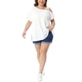 thumbnail image 2 of Agnes Orinda Women's Plus Size Top Boat Neck Criss Cross Off One Shoulder Short Sleeve T-Shirts Summer Casual Knit Blouses 3X White, 2 of 6