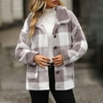 thumbnail image 4 of Brglopf Womens Plaid Winter Coats Long Sleeve Lapel Button Down Shackets Fleece Sherpa Jacket Casual Trendy Outerwear with Pockets(Purple,XL), 4 of 7