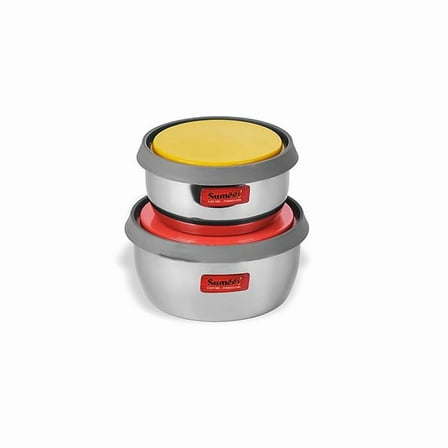 Sumeet Modena Stainless Steel Food Storage Airtight & Leak Proof Containers Set of 2pc (400 ml & 500 ml), Silver