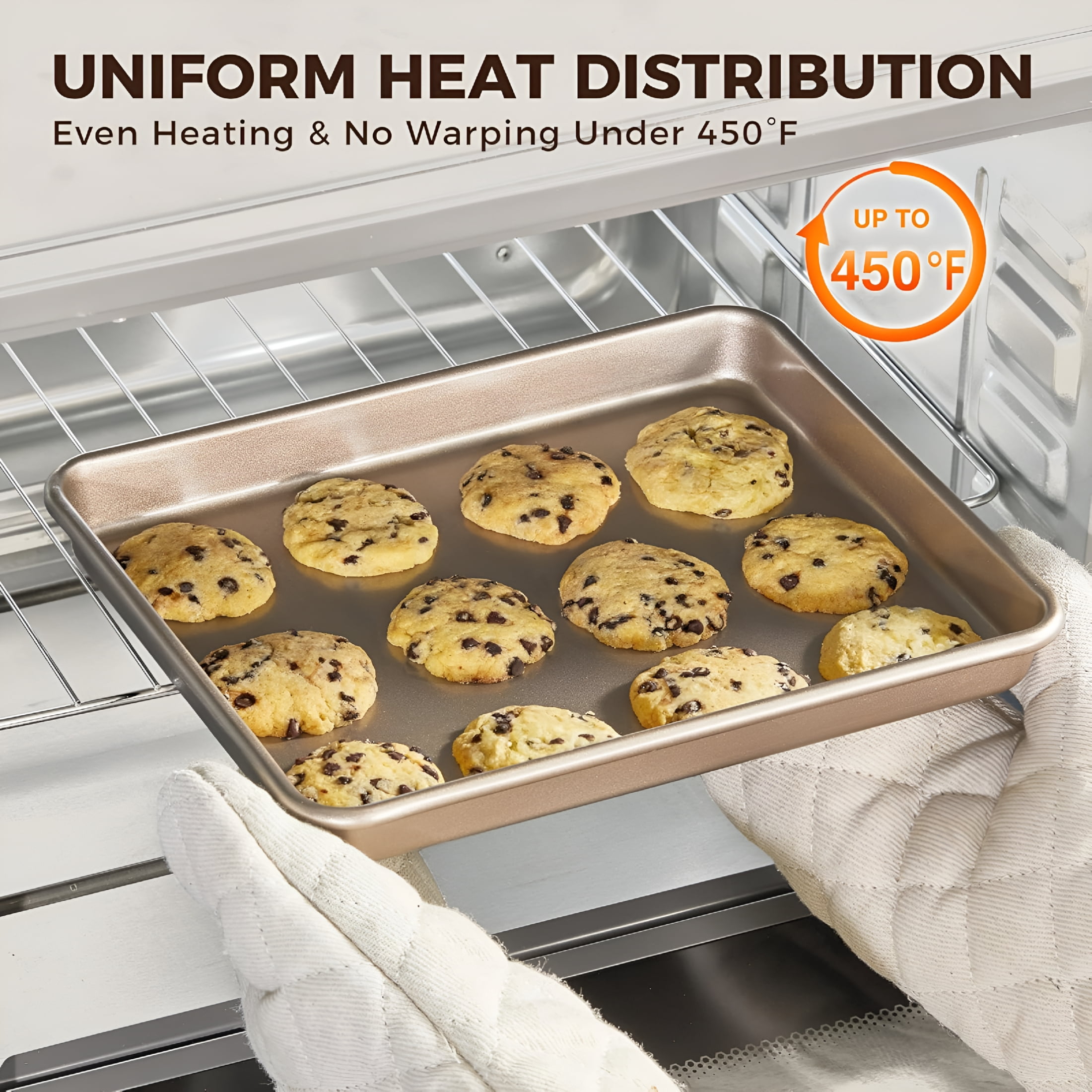 BPPEG 2 Pack 11 X 9 Inch Toaster Oven Pans and Trays,Small Baking Sheet Set for Cooking,Non-Stick Cookie Sheets,Heavy-Duty 0.8Mm Thick,Easy to Clean,1.26 Inch Deep,Gold