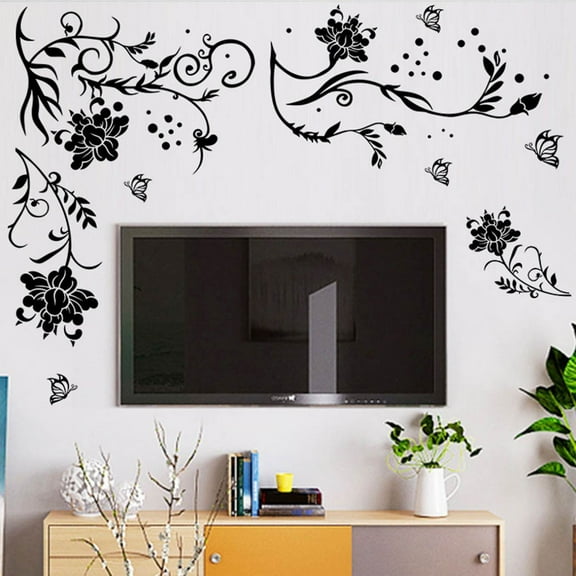 Gerich Flower Vine Removable Wall Decals Butterflies Flying Wall Stickers Decors Wall Art Stickers for Bedroom Living Room Sofa Backdrop TV Wall Decor