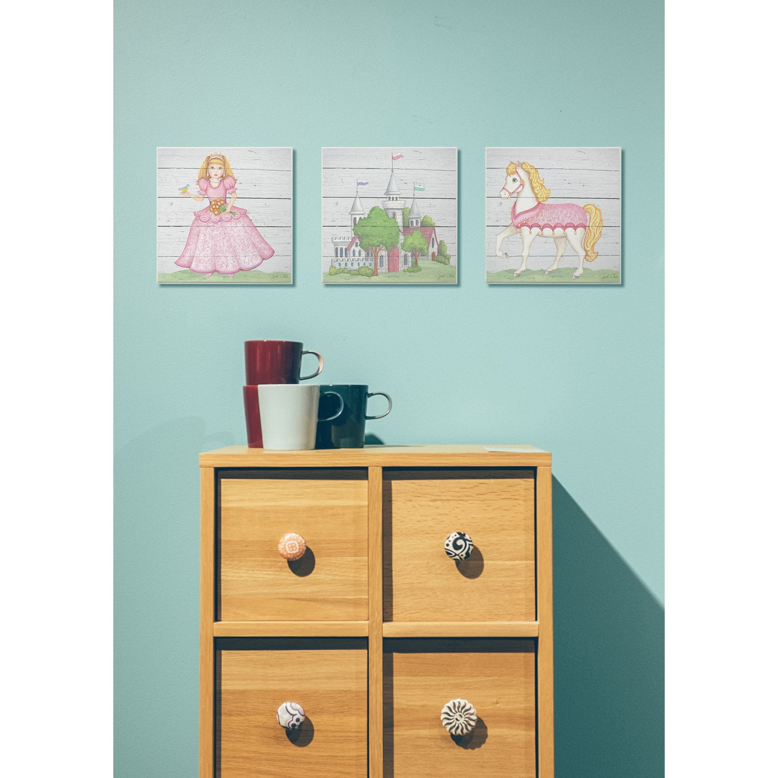 The Kids Room by Stupell Princess Horse Kingdom Wood Planks 3pc Wall Plaque Art Set, 12 x 0.5 x 12