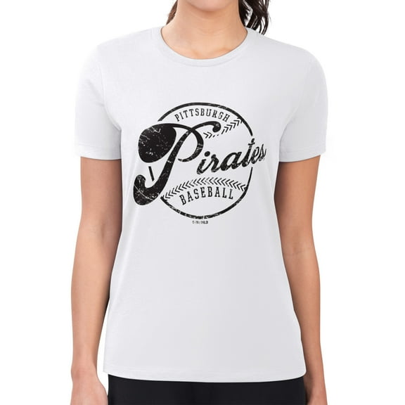 Women's G-III 4Her by Carl Banks White Pittsburgh Pirates Super-Slim Fit Lightweight Distressed Baseball Team T-Shirt