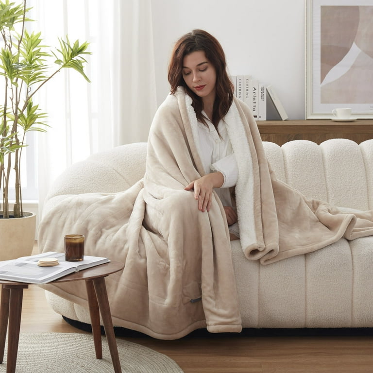 KATA 50x60 Electric Heated Blanket ,Flannel to Sherpa Reversible Heated  Throw, 4 hours Auto-off u0026 6 Heating Levels, Ivory Color - Walmart.com