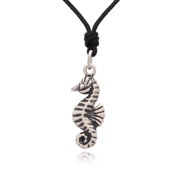 New Handmade Sea Horse Silver Pewter Charm Necklace Pendant Jewelry With Cotton Cord