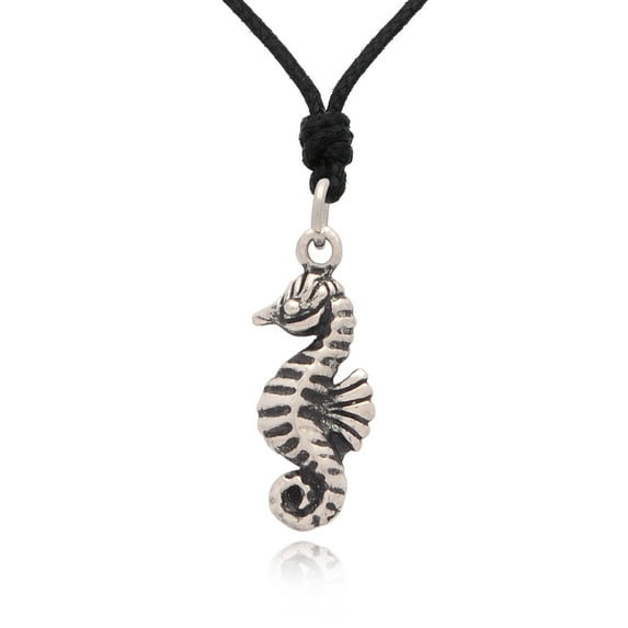 New Handmade Sea Horse Silver Pewter Charm Necklace Pendant Jewelry With Cotton Cord