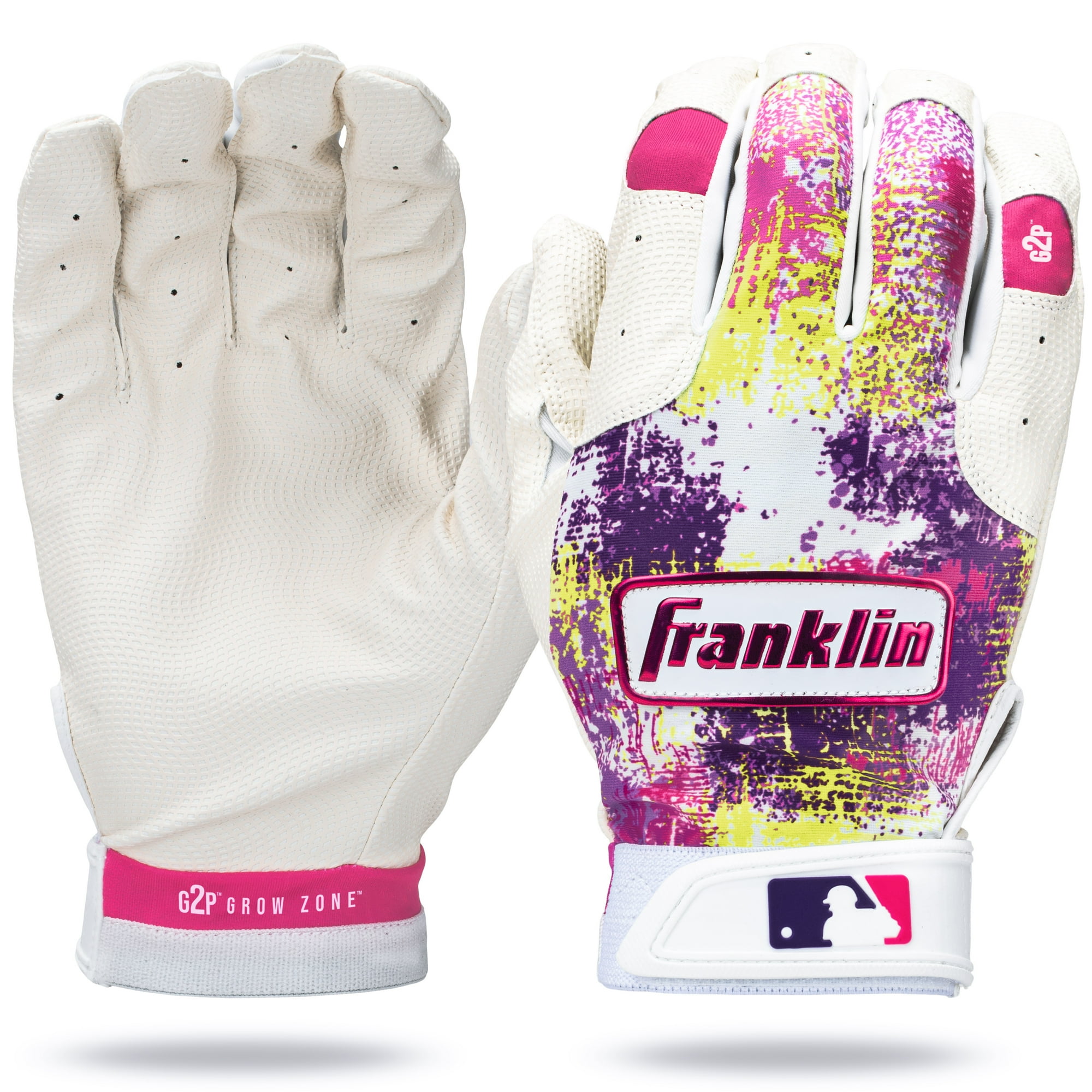 Franklin Sports Grow to Pro Kids Batting Gloves - Youth XX Small -White/Pink/Purple