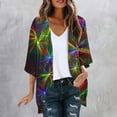 thumbnail image 2 of Camiseta de Verano de Manga Larga de Mujer Casual Carnaval Imprimir Cardigan de Gasa 3/4, 2 of 5