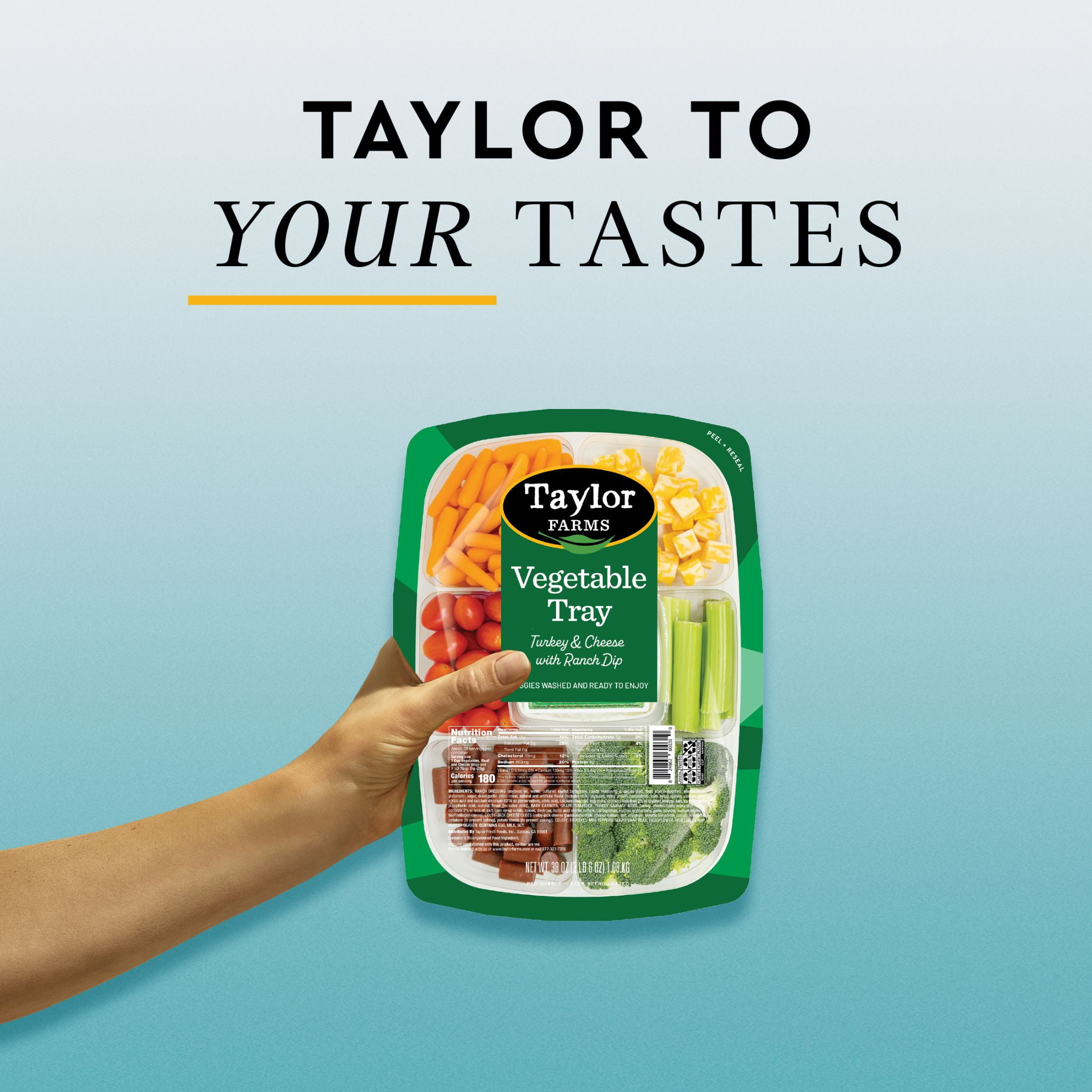 Taylor Farms Turkey & Cheese Vegetable Tray with Ranch Dip, 38 oz Tray