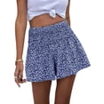 thumbnail image 2 of Boho Floral High Waist Drawstring Skorts for Women - Summer Ruffle Flowy Skirts Blue XL, 2 of 9
