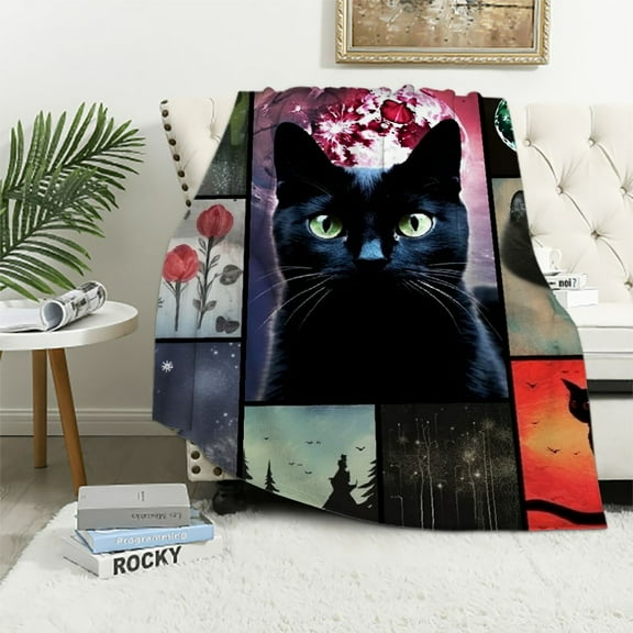 Nawypu Black Cat Blanket for Kids Teens Adults, Soft Lightweight Cozy Flannel Throw Blanket Cat Gifts for Women Men Girls -Size )