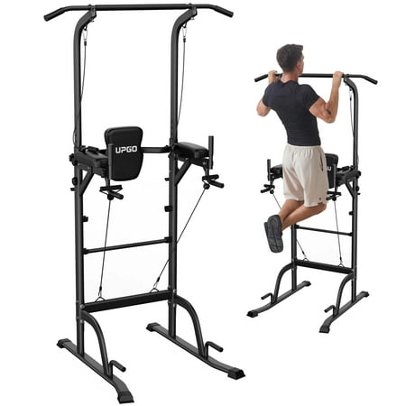 UPGO Adjustable Power Tower 400lbs Max Weight Dip Station Pull up Bar Power Rack Push up Resistance Band for Home Gym Strength Training Workout Equipment