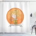 thumbnail image 1 of Zodiac Sagittarius Shower Curtain, Cartoon Style Girl on a Warm Colored Background with Lines Zodiac Banner, Fabric Bathroom Set with Hooks, 69W X 84L Inches Extra Long, Multicolor, by Ambesonne, 1 of 3