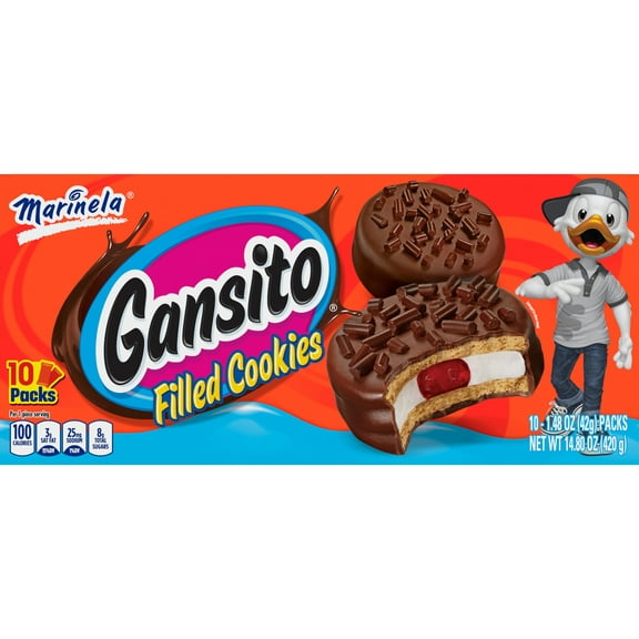 Marinela Gansito Strawberry and Crème Filled Snack Cookies with Chocolate Coating, Artificially Flavored, 10 Count