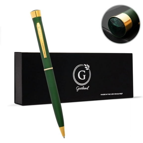 Garland Metal Luxury Slim Pen, Made in USA, Fine Gloss Finish with 24k Gold Trim For Executive Desk, Graduation, Groomsmen Gifts, Professional Men & Women, Keepsake Gift Box, Refillable- Green/Gold