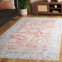Safavieh Arizona 8'-0" X 10'-0" Polyester Power Loomed Rug In Turquoise / Rust
