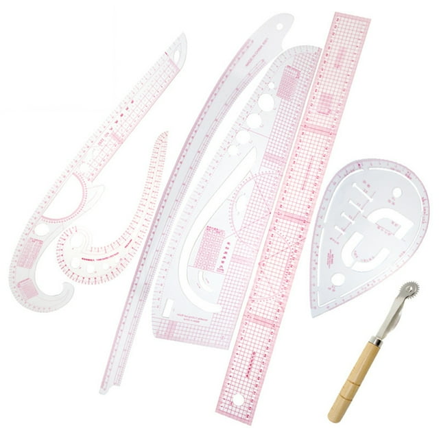 7PCS French Metric Ruler Clothing Fashion Ruler Curve Shaped Grading Rulers Cloth Wheel Ruler Sewing Tools for Sewing Dressmaking Pattern Design DIY Clothing Bendable Drawing Template