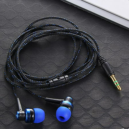 Blue on Black In-Ear Earbuds Stereo Tangle Free Braided Cord Quality Sound (Best Sound Quality Earbuds)