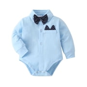CARETOO Baby Boy Clothes Infant Formal Dress Outfit Set Romper Shirt Bowtie Beret Suspender Pants 0-24M 4Pcs Church Wedding Baptism Suit Cotton Fabric