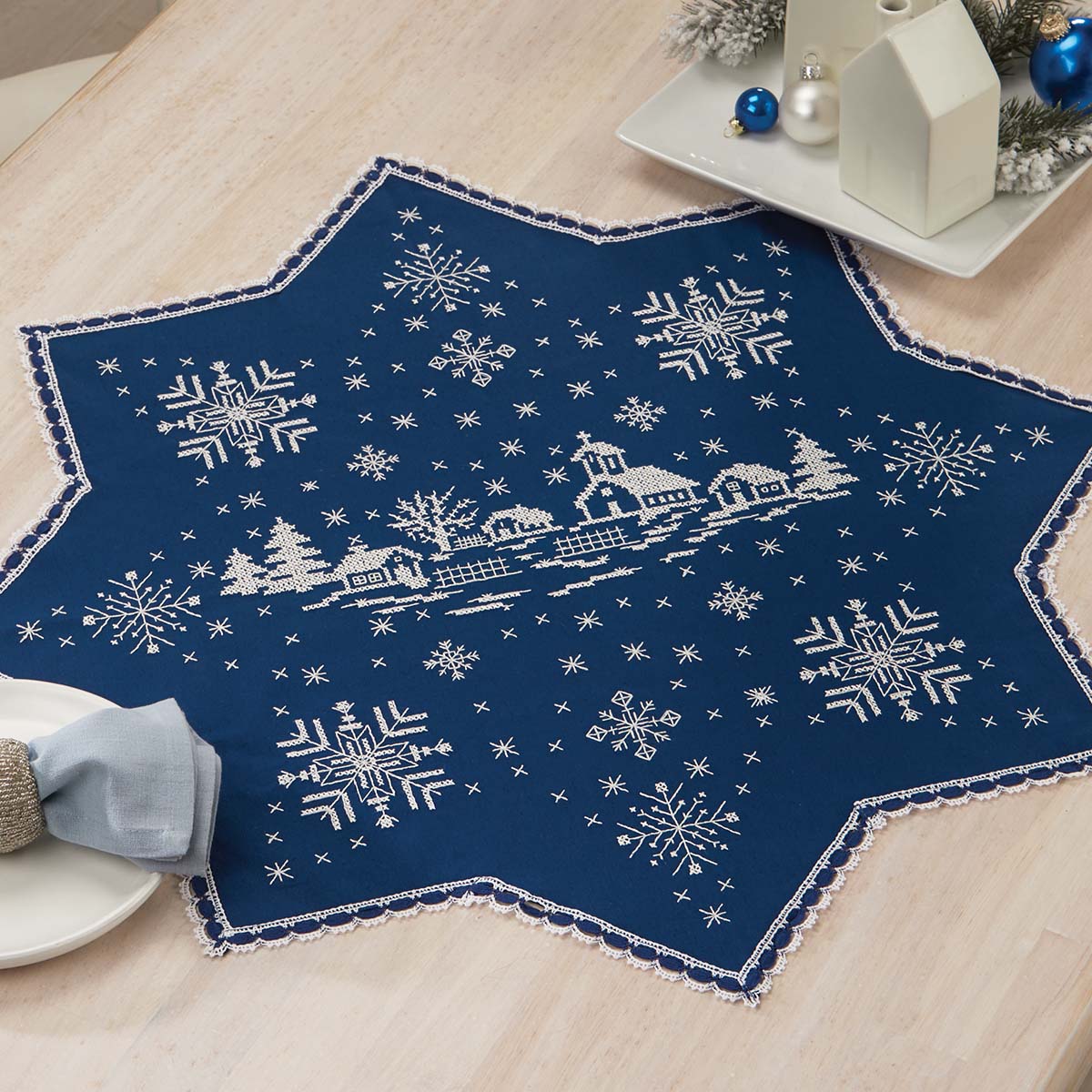 Herrschners® Village in the Snowfall Table Topper Stamped CrossStitch