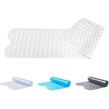 Shower Bath Mat Non Slip - Anti Mould & Mildew Shower Mat White 100x40cm with Sturdy Suction Cups - Extra Long Bathtub Mats for Bathroom with Drain Holes, Machine Washable