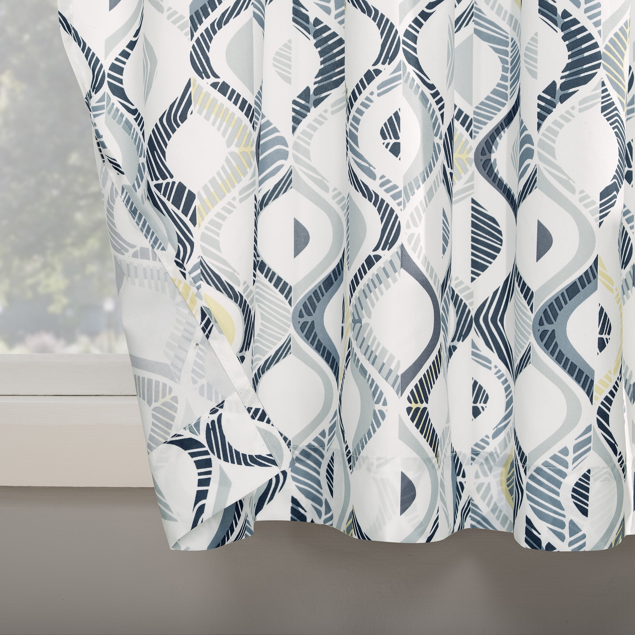 Mainstays 3-Piece Semi Sheer Rod Pocket Kitchen Window Tier Pair and Valance, 2 Café Curtains and 1 Curtain Valance, White Modern Ogee, 54"W x 36"L