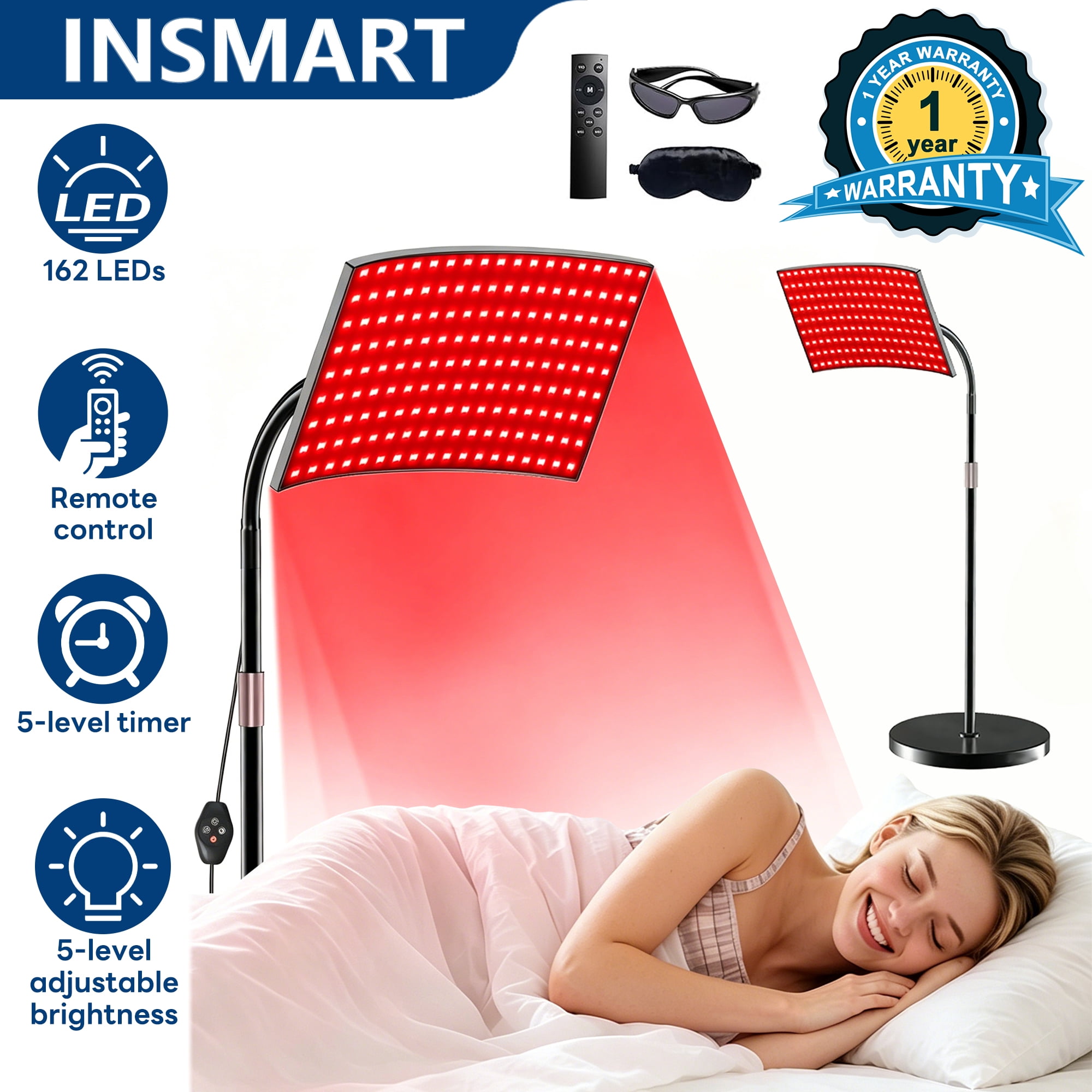 INSMART Red Light Therapy for Face and Body, Red Light Therapy Lamp 162LEDs Adjustable Stand for Home Use