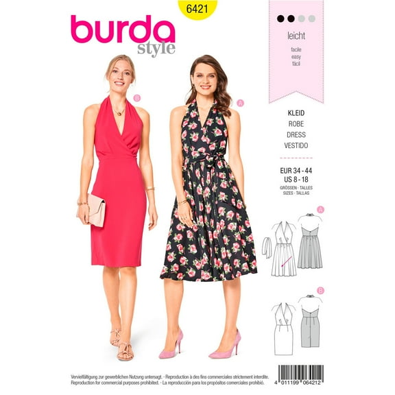 Burda Style Sewing Pattern 6421 - Misses' Swing Dresses, Size: A (8-18)