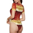 thumbnail image 3 of Naloa Red Gold Glitter Women's Short-Sleeved Onesie, One-Piece Swimsuit for Parties, dates, clubs - Small, 3 of 9