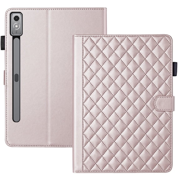 For Lenovo Tab P11 (2nd Gen)/Lenovo Tab P11 2022 11.5 inch Case, Rhombus Pattern Multiple Viewing Angles Stand Slim Folio Cover (Rose Gold)
