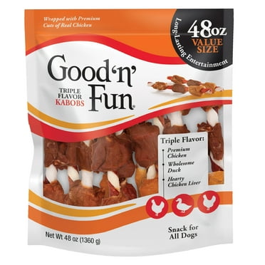 Good 'n' Fun Triple Flavor Kabobs, Rawhide Chews for All Dogs, 48 oz