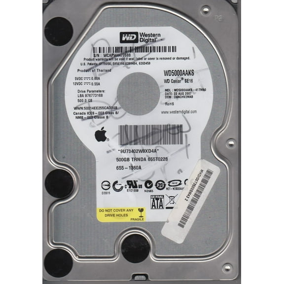 WD5000AAKS-41TMA0, DCM DANCHV2MAB, Western Digital 500GB SATA 3.5 Hard Drive