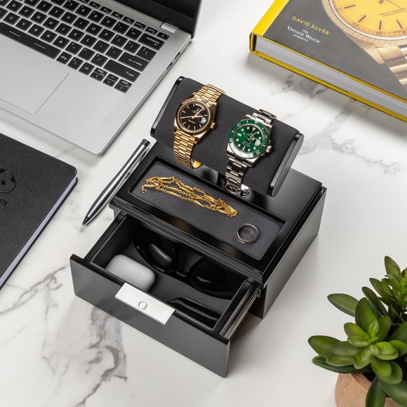 Caja expositora de madera QWATCHBANDS para 2 relojes