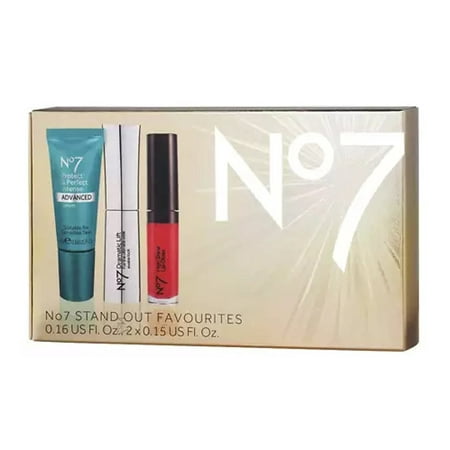 Lip Gloss Mascara Bag - Boots No7 Stand Out Favorites Gift Box including Protect and Perfect Intense Advance Serum, High Shine Lip Gloss Roaring Red and Dramatic Lift Mascara Black