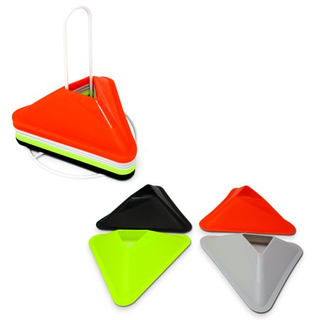 Plastic Triangular Disc Cone Sports Training Gear with Carrier  Pack of 20 - 2 inch Cones By Trademark Innovations (Multi Color)