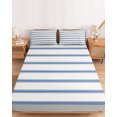 thumbnail image 2 of Full Size Fitted Sheet Set - Navy Blue Striped 3 Piece Bedding Sets 16" Deep Pocket Fitted Sheet with 2 Pillowcases Rustic Blue Stripe Modern Art Beige Brushed Microfiber Hotel Luxury Bed Sheets, 2 of 9