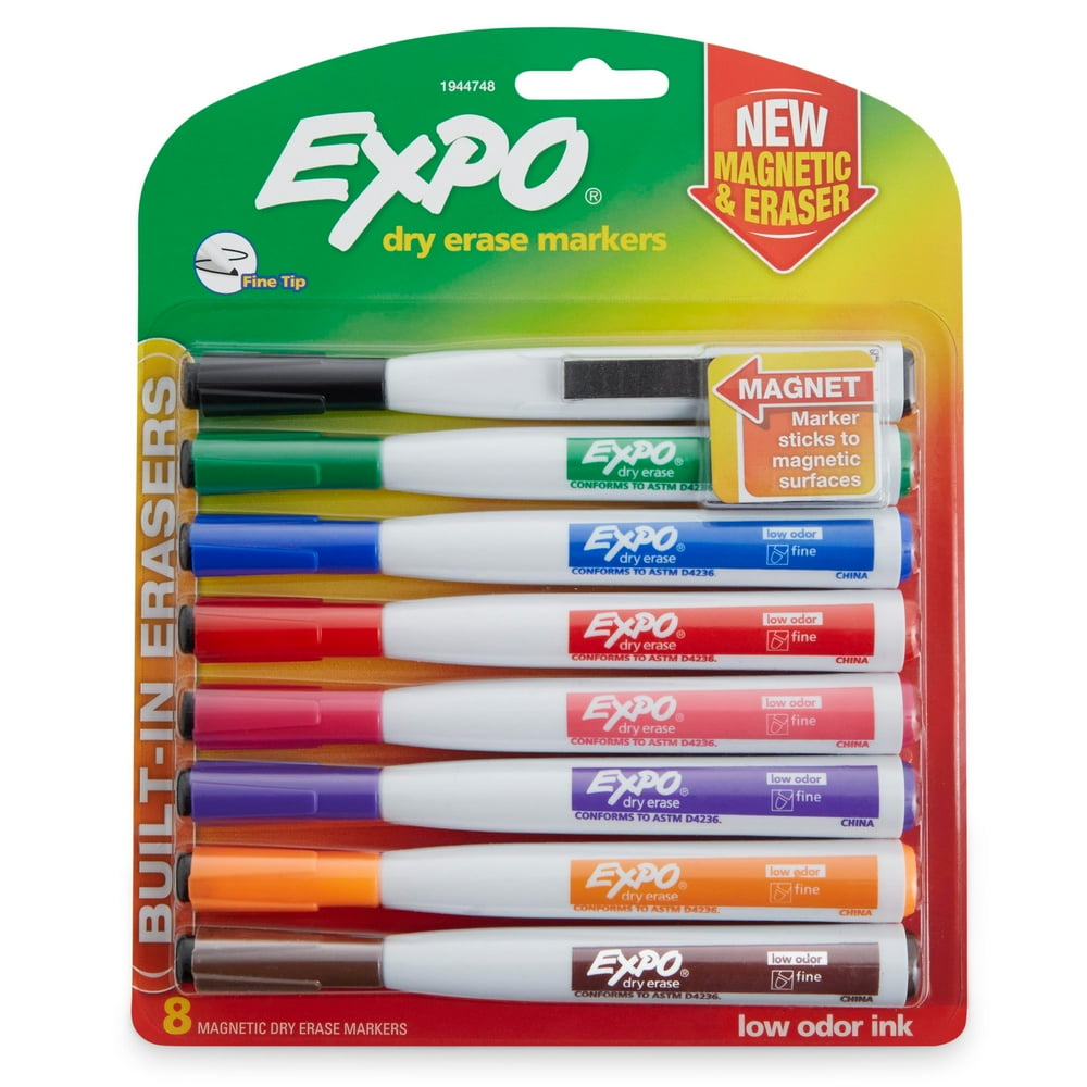 Expo® Dry Erase Markers with Eraser, Fine Tip, Assorted, 8