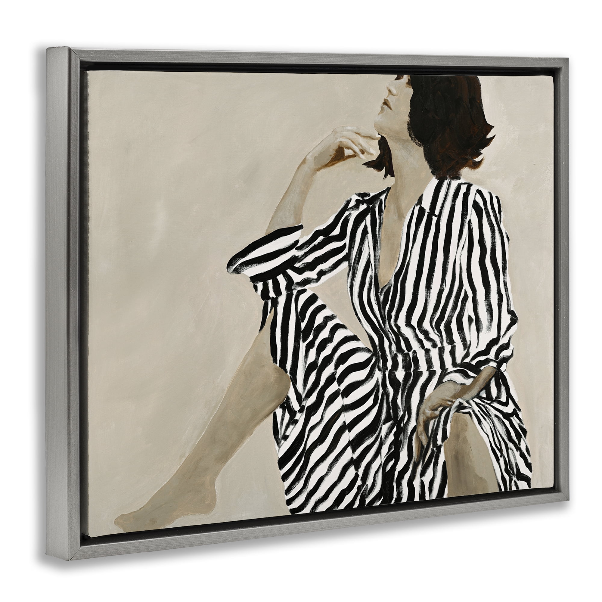 Stupell Industries Stylish Woman in Thought People Painting Gray Floater Framed Canvas Art Print Wall Art, 31 x 25
