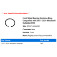 thumbnail image 2 of Front Wheel Bearing Retaining Ring - Compatible with 2007 - 2020 Mitsubishi Outlander FWD 2008 2009 2010 2011 2012 2013 2014 2015 2016 2017 2018 2019, 2 of 2