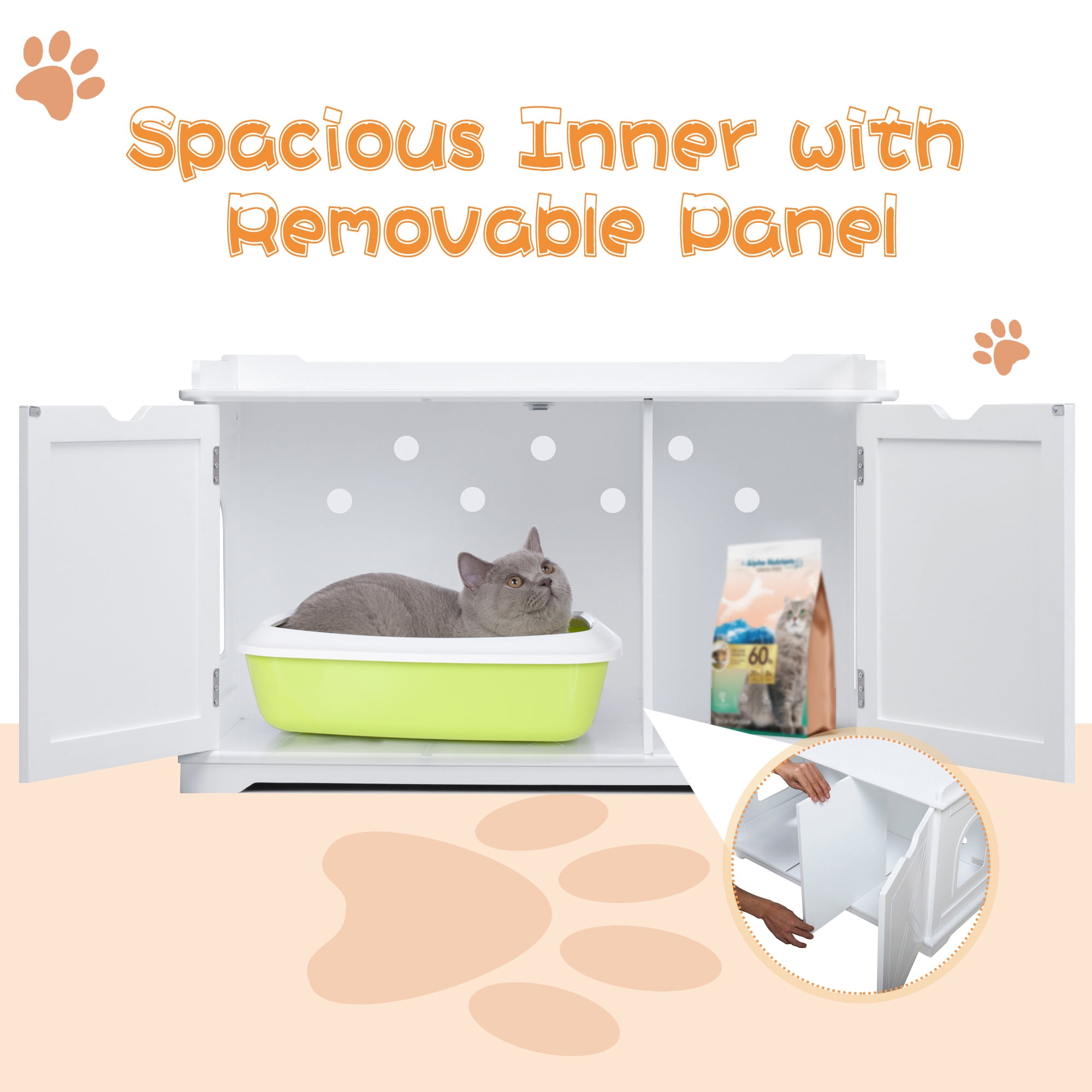 Pefilos 37" Enclosed Litter Box Enclosure Hidden Cat Washroom Bench,Cat House Cover, White