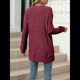 thumbnail image 4 of Camiseta de Larga con Cuello Redondo, Rayas, Color Liso y Abertura para Mujer, Otoño/Invierno 2025, con Bolsillo en el Pecho Vino Tinto M, 4 of 9