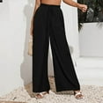 thumbnail image 4 of QLEICOM Women's Wide Leg Pants Casual Trousers Straight Leg Drawstring Elastic High Waist Loose Comfy Trousers with Pockets Black M, US Size 6, 4 of 7