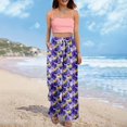 thumbnail image 7 of Women’s Summer Loose Wide Leg Floral Print Pants Elastic Waist Drawstring Trousers with Pockets for Casual Daily Wear Purple 2XL, 7 of 7