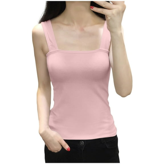 Womens Square Neck Double Layered Tank Top, Women's Sleeveless Double-Layer T Shirts